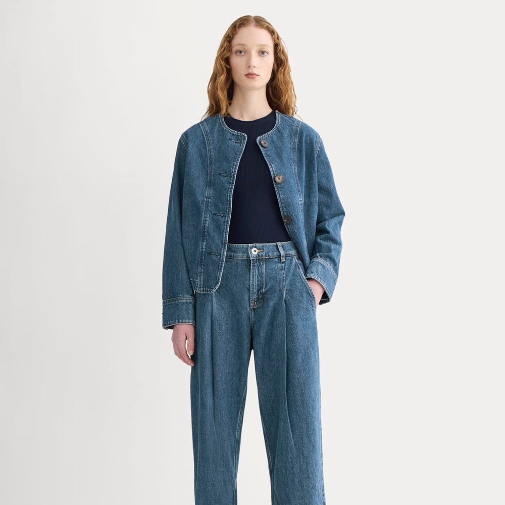 Everlane high rise pleated blue jeans